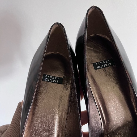 Stuart Weitzman Leopard Patent Leather Stiletto Pointy Toe Pumps - Picture 3 of 14